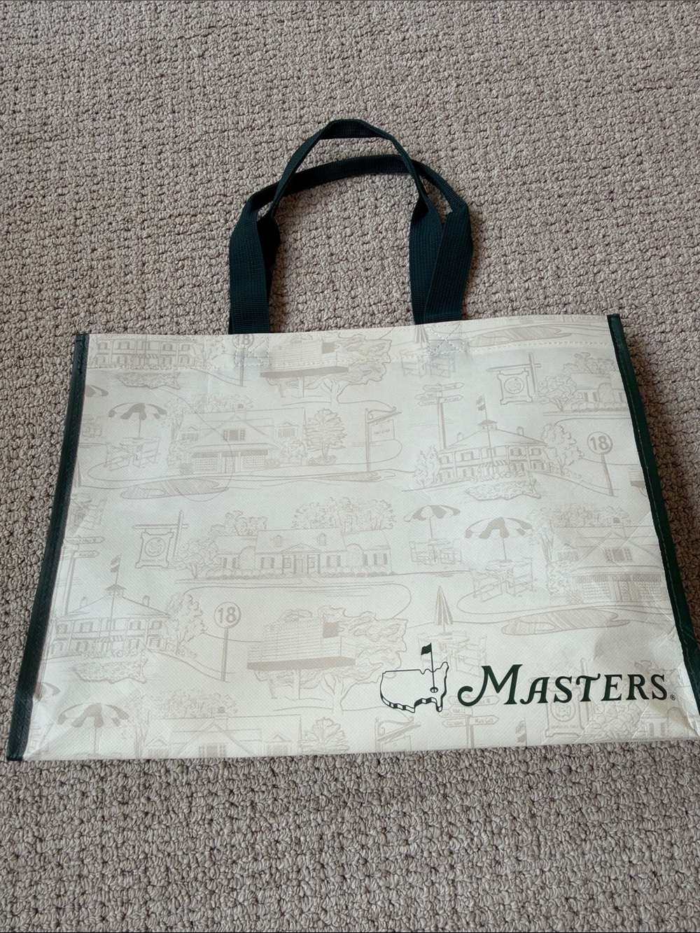 Masters Reusable Cream Tote with Dark Green Trim and Handles